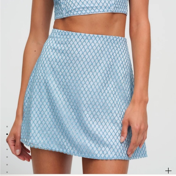 NWT For Love and Lemons Glitter Grid Minitter Grid Mini Skirt Blue Size Large - Picture 3 of 16